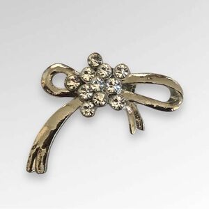 Vintage Silver Tone Rhinestone Bow Brooch